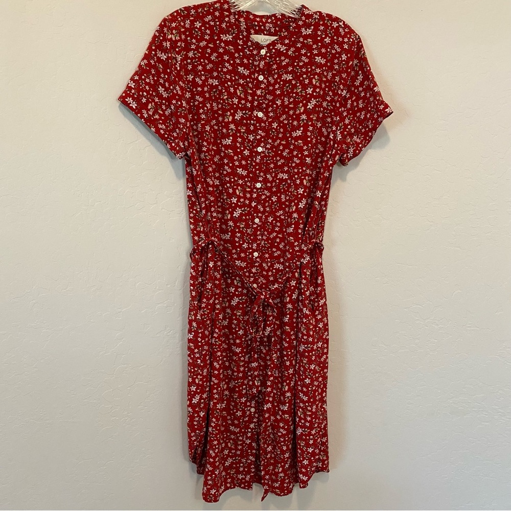 LOFT Red Floral Midi Dress